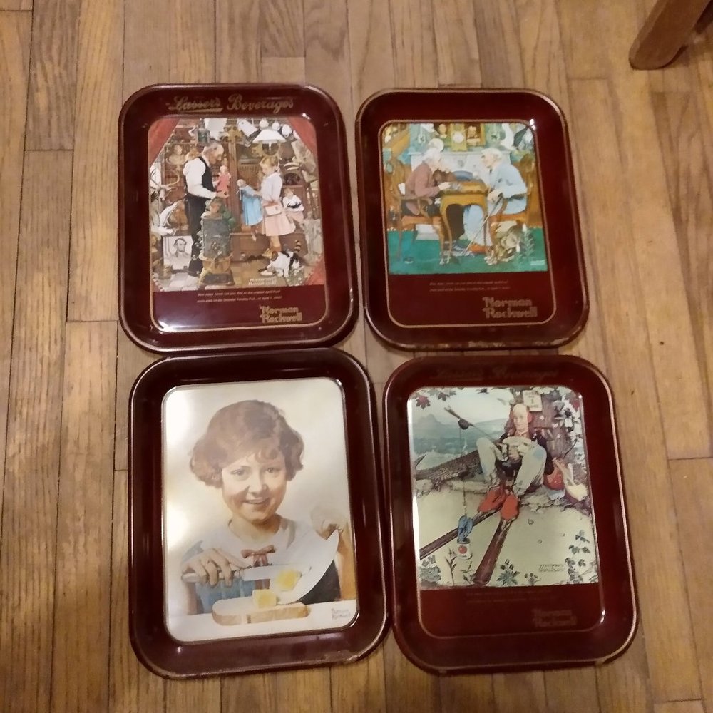 4 Norman Rockwell 1970s Collectible Metal Trays